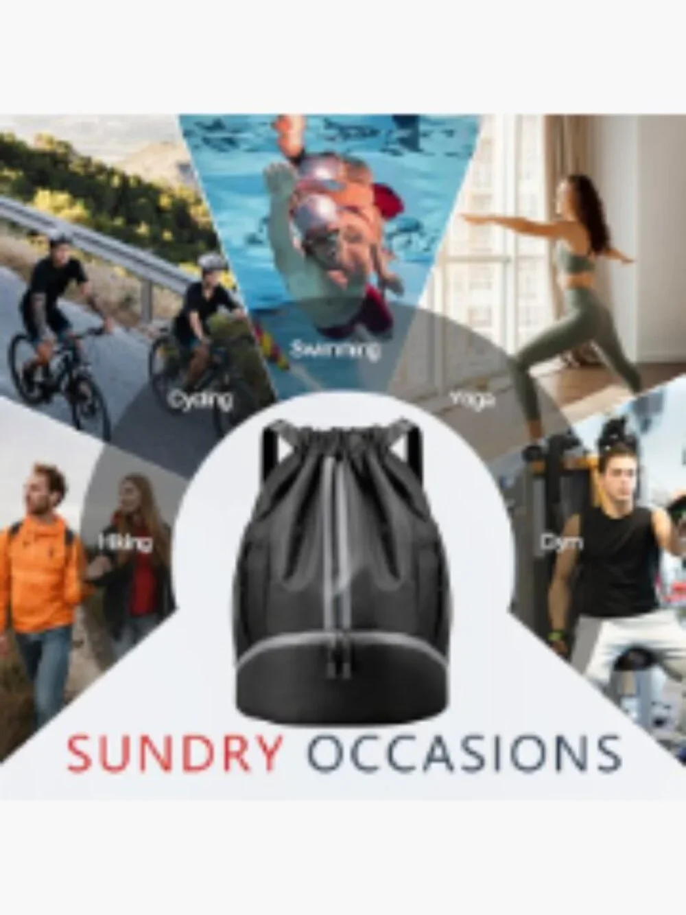 Gym Bag Drawstring Backpack with Shoe Compartment, Water Resistant for Sports,